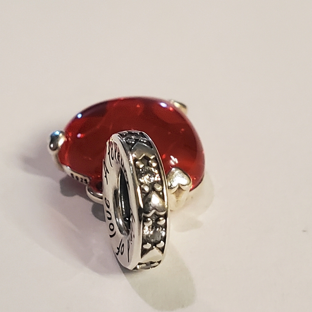 Authentic NEW Pandora Disney Mickey & Minnie Mouse Kiss Red Murano Glass Dangle - Picture 6 of 9
